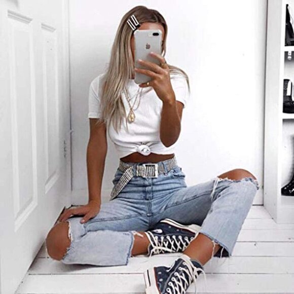 Women Diamond Waist Belt with Shiny Rhinestone Crystal Sashes Chain Wedding Belt - Picture 7 of 8